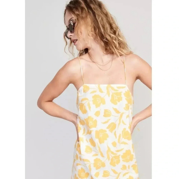 Old Navy - Yellow Linen Blend Floral Dress - Picture 3 of 8